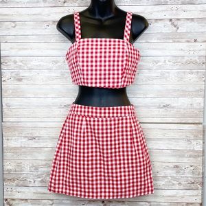 ANTHRO Olia Red Farmer Girl Check 2-Piece Mini Set